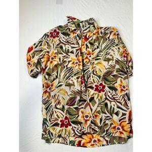 Saks Fifth Avenue Vintage Floral Hawaiian silk oversized button up shirt, size S